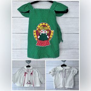 Vintage Girl’s Christmas Bundle Angel Smock, Short & Long Sleeve Button Back